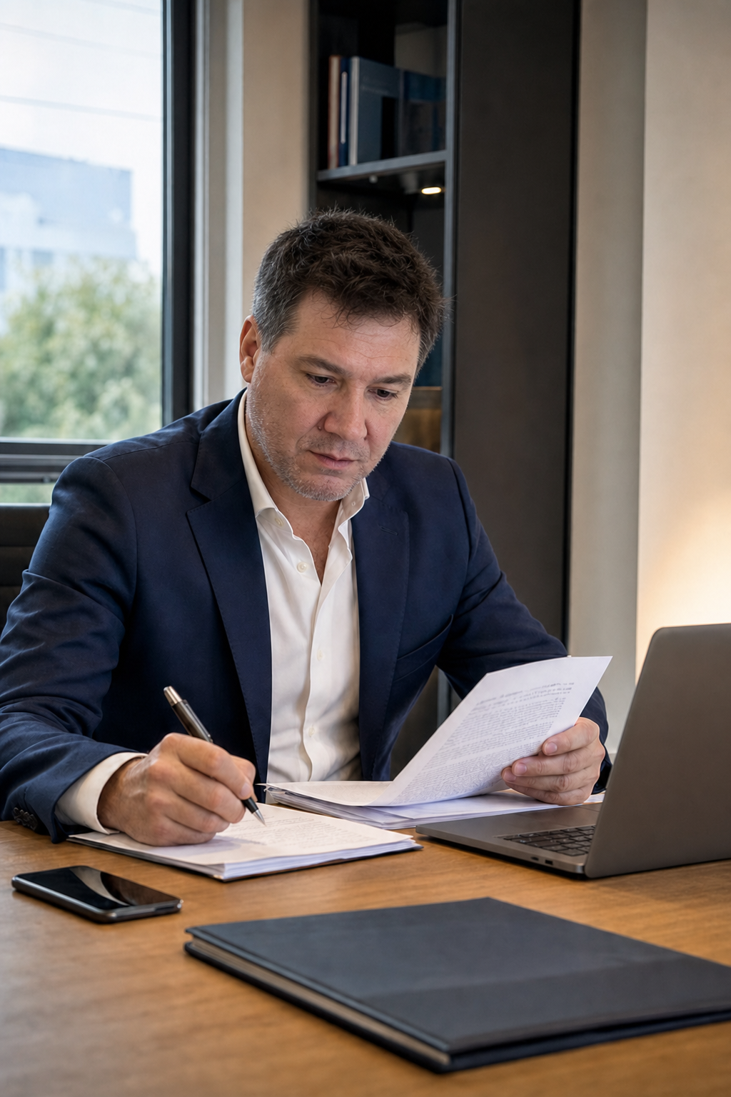 Dr. Mariano Jara trabajando sobre un expediente